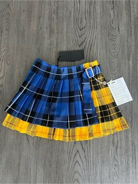 Tag Fun & Fun Girls Plaid buckled Double Layer Pleated Skirt,Blue/Yellow, 10-12Y